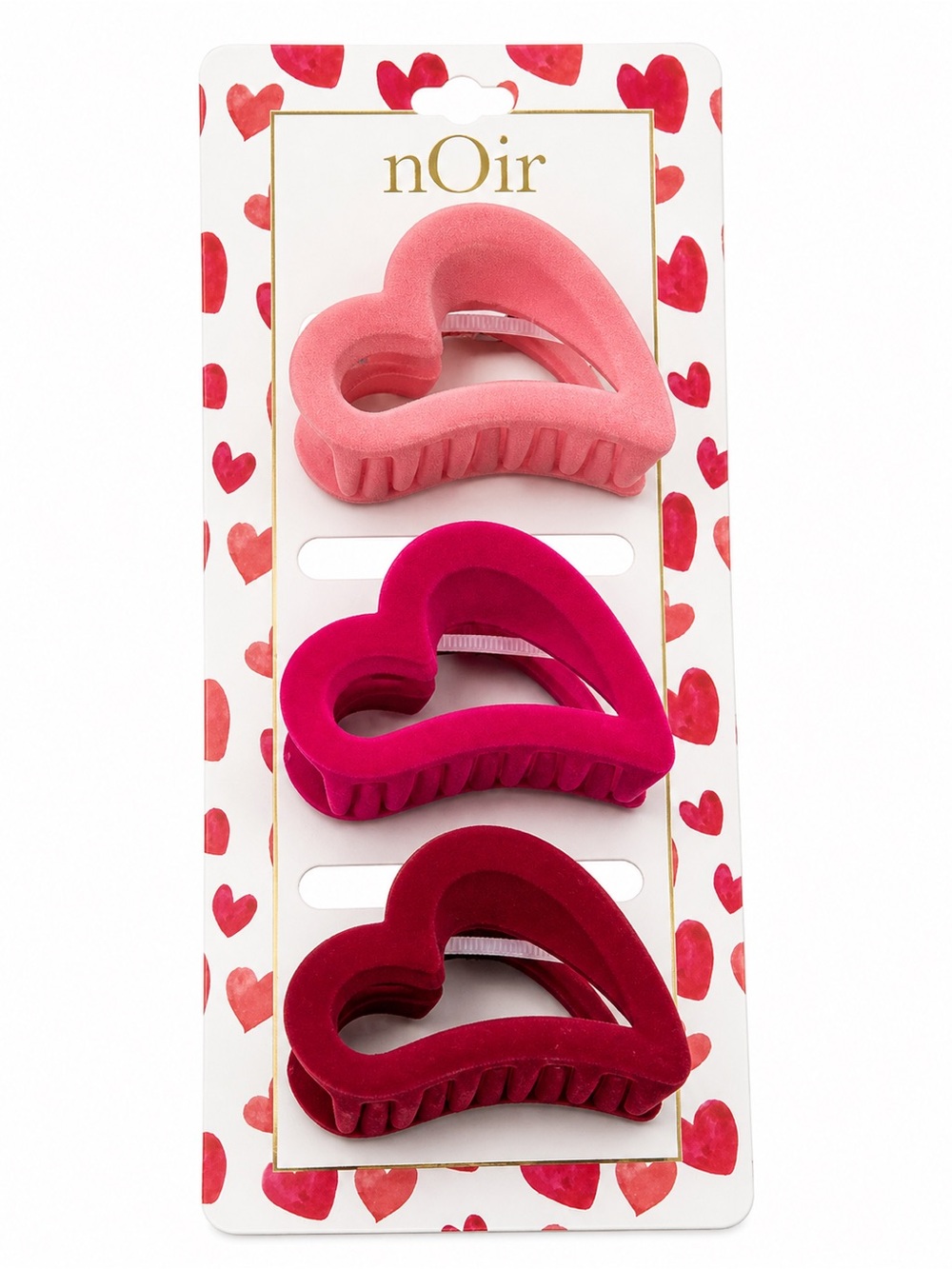 nOir Jewelry Heart Velvet Hair Clips - Pink, Hot Pink, Red